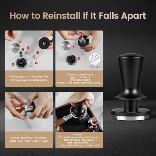 MHW-3BOMBER 54mm Espresso Tamper, 53.35mm Double Spring Coffee Loaded Tamper Tool, Compatible with 53mm/54mm Breville Portafilter, Self Leveling Espresso Hand Tampers, Espresso Accessories,T6000-OS - Image 5
