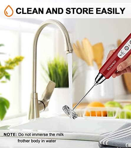 YUSWKO Red Handheld Milk Frother Wand for Coffee, Rechargeable Electric Whisk with 3 Heads 3 Speeds Drink Mixer Coffee Frother For Latte, Cappuccino, Hot Chocolate, Egg - Image 7