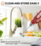 YUSWKO Red Handheld Milk Frother Wand for Coffee, Rechargeable Electric Whisk with 3 Heads 3 Speeds Drink Mixer Coffee Frother For Latte, Cappuccino, Hot Chocolate, Egg - Image 7