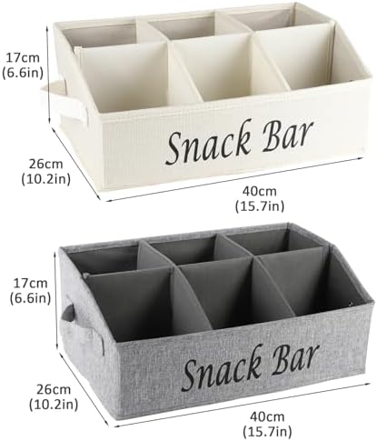 Snack Organizer for Countertop, 2 Pack Fabric Snack Container with Handles, 6 Compartment Snack Box Container Snack Basket, Snack Bar Station Decor, Kitchen Pantry Organizer and Storage - Image 6