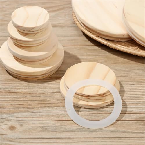 Bamboo Lids 10pcs Reusable Bamboo Wood Lids,Mason Jar Caps Non Leakage Silicone Sealing Wooden Covers(72mm) - Image 4