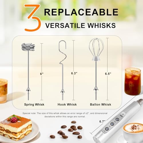 YUSWKO Handheld Milk Frother Wand for Coffee, Rechargeable Electric Whisk - Image 5