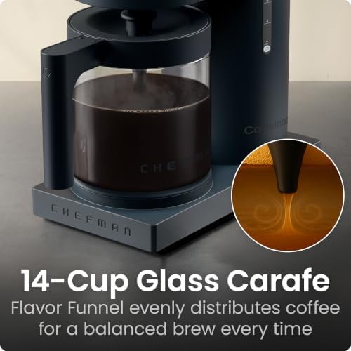 Chefman Caffeinator Programmable Drip Coffee Maker, 14-Cup Glass Carafe with 1-4 Cup Brewing, Classic & Bold Settings, 24-Hour Timer, Customizable Warming Plate, Reusable GoldTone Filter - Midnight - Image 5
