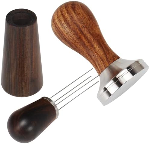 DIBTSA Espresso Coffee Stirrer WDT Distribution Tool and 51mm Espresso Tamper with 304 Stainless Steel Flat Base and Wooden Handle by DIBTSA