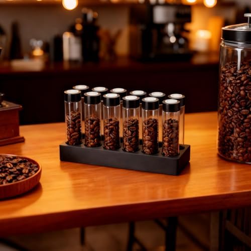 12 Pcs Coffee Bean Cellars for Espresso Bean Storage, Clear Glass Single Dose Coffee Bean Vaults with One-Way Exhaust Gate, Includes Display Stand and Silicone Funnel - Image 4