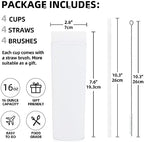 Volhoply 16oz Plastic Skinny Tumbler with Lid and Straw Bulk 10 Pack,Insulated Double Wall BPA Free Matte Acrylic Tumblers,Iced Coffee Travel Reusable Party Cup,Customizable Diy Gifts(White,10 Set) - Image 2