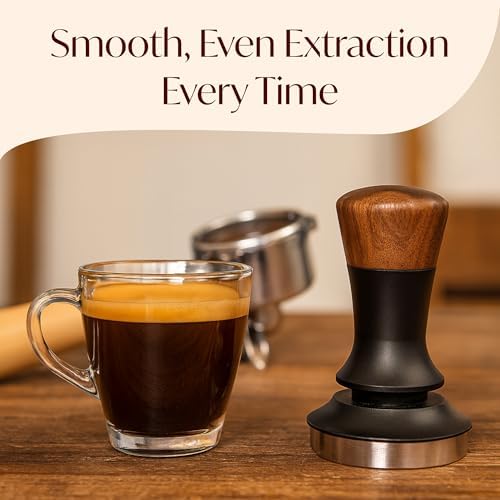 Espresso Tamper for 54mm Portafilter – Adjustable Depth Spring Loaded Tamper for Consistent Tamping – Barista Coffee Press Tool with Stainless Steel Base – Black & Walnut - Image 6