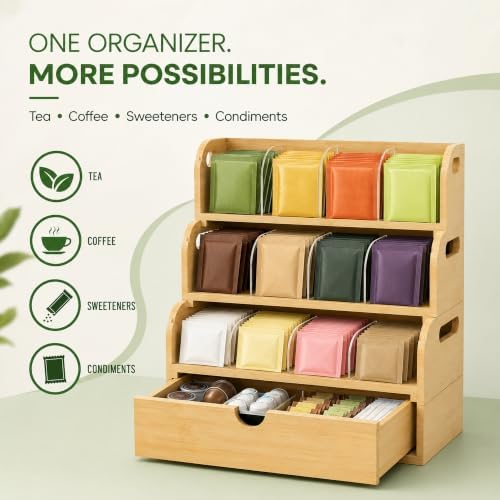 Bamboo Tea Bag Organizer, 4 Tier with Drawer - Image 4