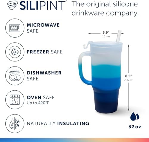 Silipint 32oz Silicone Humbler Tumbler with Handle, Flip Lid and Straw – BPA-Free, Non-Toxic, Unbreakable, Microwave, Dishwasher Safe – Perfect for Tea, Cold Water, Blizzard - Pack of 2 - Image 2