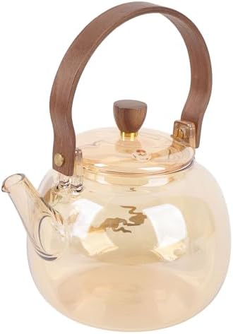Glass Teapot, High Borosilicate Loose Leaf Tea Brewer 950ML with Removable Infuser and Wood Handle, Wide Opening Heatproof Stovetop Pot for Home Office Tea Room by Unknown