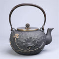 Cast Iron Tetsubin Teapot 1.2L Handmade Dragonfly & Lotus Leaf Design With Copper Lid, Healthy Brewing Tea Kettle by Unknown