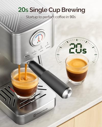Maestri House Espresso Machines 20 Bar ULKA Pump, Compact Espresso Maker Built-in Flow Meter Steam Milk Frother, 43oz Removable Water Tank Stainless Steel Coffee Machine for Cappuccino (Sliver) - Image 2