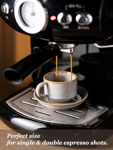 Gomakren 2.5 Ounce Espresso Cups Set of 4, Small Stackable Coffee Cups with Saucers and Metal Stand & 6.5 Inch Ceramic Chinese Soup Spoons for Cereal, Ramen - Image 3