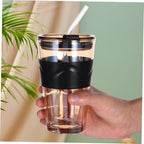 COHEALI Glass Water Bottle with Straw and Lid 450ml, 2pcs Cold Brew Drinking Cups with Silicone Sleeve, Reusable Beverage Tumblers for Juice, Coffee, and Beer in Blue and Amber - Image 6