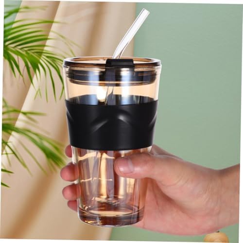 COHEALI Glass Water Bottle with Straw and Lid 450ml, 2pcs Cold Brew Drinking Cups with Silicone Sleeve, Reusable Beverage Tumblers for Juice, Coffee, and Beer in Blue and Amber - Image 6