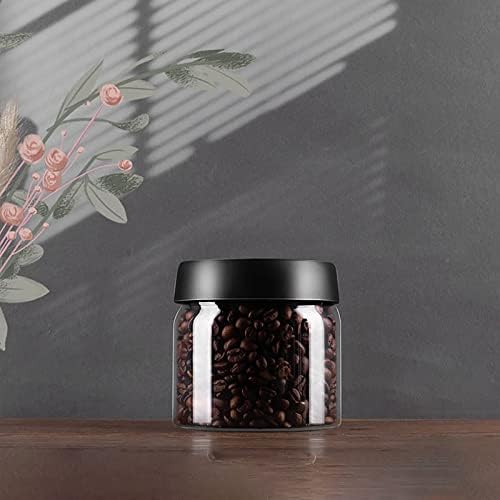 Glass Airtight Food Storage,Storage Jar,Coffee Container Coffee Bean Storage Tank Kitchen Glass Bottle Storage Tank Grain Storage Bottle Vacuum Sealed Tank Multi-purpose (Color : Black, Size : 900ml)( by Unknown