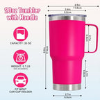 20 oz Tumbler with Handle and Lid Insulated Travel Coffee Mug Hot Pink 6P - Image 6