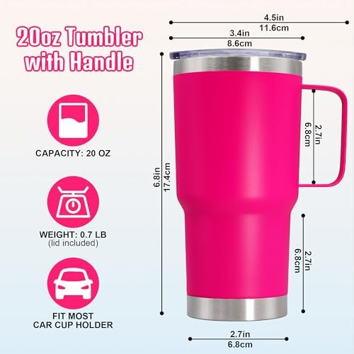 20 oz Tumbler with Handle and Lid Insulated Travel Coffee Mug Hot Pink 6P - Image 6
