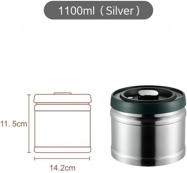 Vacuum Sealed Coffee Canister, 304 Stainless Steel, Airtight Press Type Lid, for Coffee Beans, Tea, Nuts (Silver, 1100, Milliliters) - Image 2