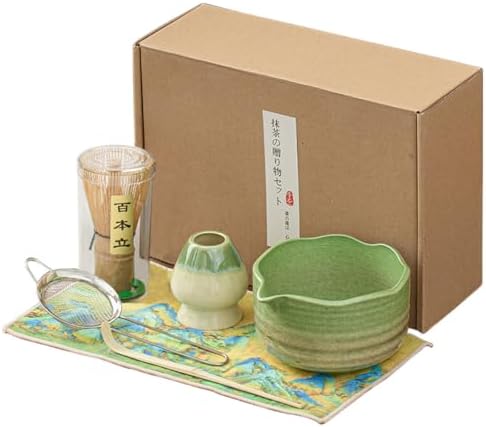 Matcha Whisk Set, 18.6oz Ceramic Matcha Bowl with Spout, Bamboo Whisk, Whisk Holder, Scoop - 6Pcs Elegant Matcha Set for Gifting and Personal Use Gradient Green by Unknown
