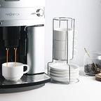 Sweejar Porcelain Espresso Cups with Saucers, 4 Ounce Stackable Cappuccino Cups with Metal Stand for Coffee Drinks, Latte, Tea - Set of 4 (White) - Image 3