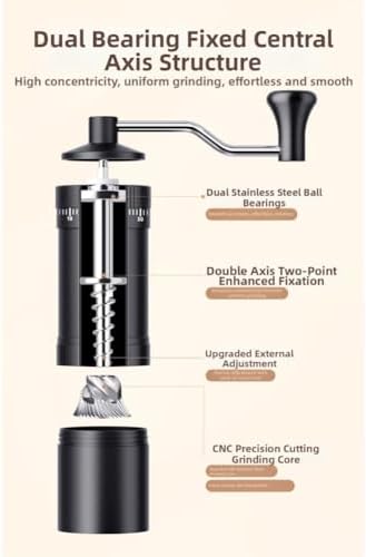 Portable manual coffee grinder with stainless steel burrs and metal body, adjustable for fine to coarse grind, for travel and home coffee brewing (Black1) - Image 7