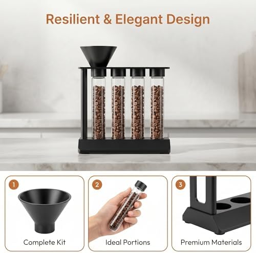Coffee Bean Cellar Tubes, Espresso Bean Cellars with Stand, with 4 Pcs Glass Tubes, Capacity 15-20g, Metal Bracket, for Home, Office, Coffee Store - Image 2