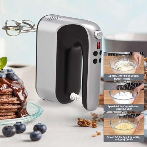 Yomelo 9-Speed Digital Hand Mixer Electric, 400W Powerful DC Motor, Hand Mixer Electric Handheld with Snap-On Storage Case, 5 Stainless Steel Accessories, Beaters, Dough Hooks, Whisk(Silvery Black) - Image 7