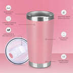 20 oz Tumbler Stainless Steel Tumblers Bulk with Lid Double Wall Insulated Coffee Tumbler Cups for Hot & Cold Drinks Powder Coated Travel Coffee Tumbler Mug Metal (Rose Pink, 6 pack) - Image 2
