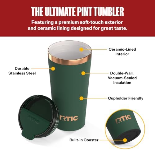 RTIC 18oz Pint Tumbler with Lid, Ceramic Lined, Dark Pine - Image 2
