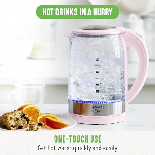 GreenLife 1.7 Liter Electric Glass Kettle, Pink - Image 2