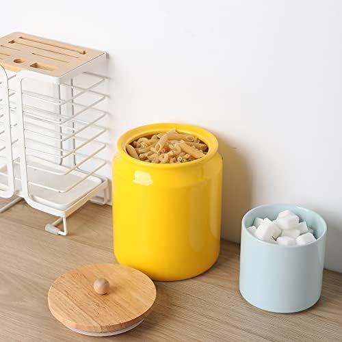 Sweejar Ceramic Kitchen Canisters, 58 FLOZ Porcelain Food Storage Jar with Airtight Seal Wooden Lid, Home Container Serving for Coffee Beans, Tea-leave, Sugar, Salt and More, Tool Bucket (Yellow) - Image 5