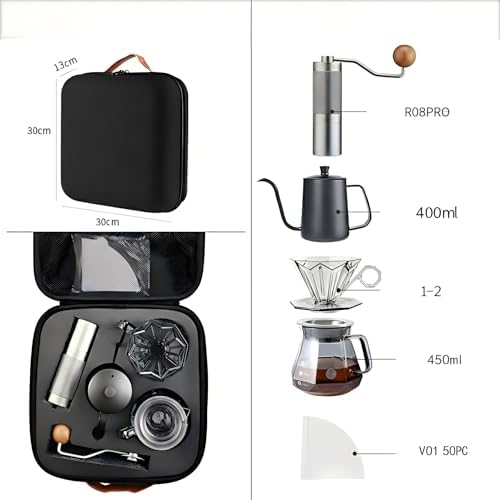 Pour Over Coffee Maker Set,All in One Travel Coffee Kit with Manual Burr Grinder, Stainless Steel Mug & Reusable Filter - Complete Coffee Dripper Set for Camping, Hiking & Office - Image 2