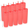 Volhoply 20oz Plastic Skinny Tumblers Bulk 10 Pack,Double Wall Tumbler with Lid and Straw,BPA Free Matte Acrylic Iced Coffee Cups with Straw,Reusable Travel Cute Mug for Party,DIY Gifts(Red, 10 Set) by LiveFully%EF%BC%8CDrinkFreely%E2%80%94KeepGoingwithVolhoply%EF%BC%81