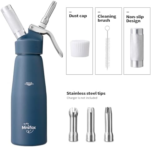 Mrsfox Professional Aluminum Whipped Cream Dispenser – 500 mL (Blue) - Image 3
