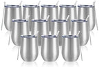 12 Pack Stainless Steel Wine Tumblers, 12Oz Double Wall Vacuum Insulated Wine Tumblers with Lids and Straws, Stainless Steel Stemless Wine Glasses for Coffee, Wine, Cocktails, Champaign, Silver by Lifecapido