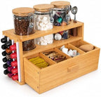 KKC HOME ACCENTS Bamboo Tea Station Organizer Set with 3 Glass Jars Drawer by KKCHOMEACCENTSGmbH