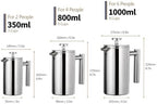 350ml/800ml/1000ml Coffee Maker Pot Press Stainless Steel Double Walled Insulated(1000ml) - Image 2