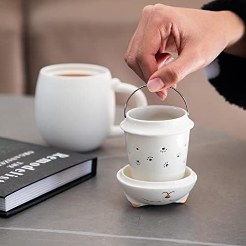 HEER Cat Ceramic Tea Mug 13.5oz with Infuser and Lid, White - Image 5