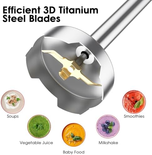 Immersion Blender Handheld for Kitchen,Emulsion Blender Handheld with Titanium Blades,12 Speed Electric Hand Mixer with BPA Free Attachments:Chopper Bowl,Whisk,Milk Frother,Measuring Cup - Image 3