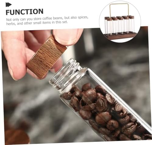 Glass Coffee Bean Storage Tubes with Wood Brass Stand Set - Image 2