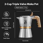 Bincoo 2-Cup Triple Valve Moka Pot,316 Stainless Steel Stovetop Espresso Maker,2–3.0 Pa High Pressure,Rich Crema Moka Pot,Compatible with Electric & Gas Stoves - Image 6