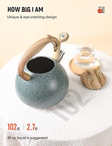 BELANKO 2.7 Quart Tea Kettle for Stovetops - Food Grade Stainless Steel Teapot with Loud Whistle, Cool-Touch Wood Pattern Handle, Rust-Resistant Whistling Kettle - Starry Green - Image 3