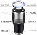 MEWAY 30oz Insulated Tumbler With Lids and Straws,Stainless Steel Double Vacuum Coffee Tumbler Cup, Brush, Durable Powder Coated Coffee Cup for Cold & Hot Drinks, Office, Travel(Black,12 PACK) - Image 4