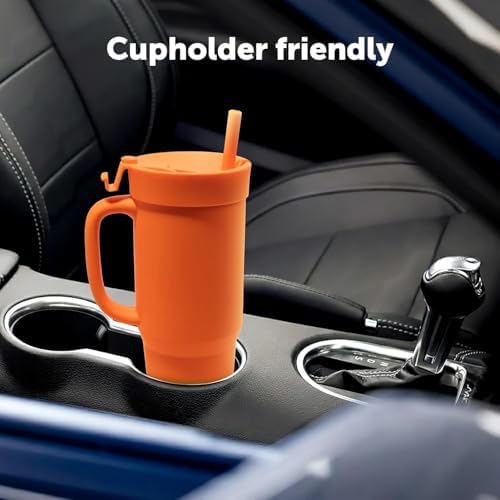 Silipint 32oz Silicone Humbler Tumbler with Handle, Flip Lid and Straw – BPA-Free, Non-Toxic, Unbreakable, Microwave, Dishwasher Safe – Perfect for Tea, Cold Water, Classic Orange - Pack of 2 - Image 2