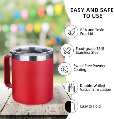 Volhoply 14oz Insulated Stainless Steel Coffee Mug with Lid Bulk 8 Pack,Double Wall Vacuum Travel Coffee Cup with Handle,Reusable Metal Cups Tumbler,Camping Mugs Keep Hot,Ideal Gifts(Red,8) - Image 4