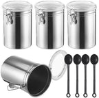 4 Pcs Stainless Steel Canister Set with Spoons, Coffee Storage Container with Clear Airtight Lids and Secure Lock Buckles, 4.9 x 7.1 in, for Coffee Beans, Sugar, Tea, Grains, Flour, Snack - Image 3