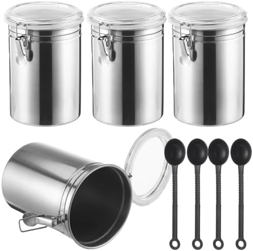 4 Pcs Stainless Steel Canister Set with Spoons, Airtight Food Storage Containers with Clear Lids and Lock Buckles, 4.9 x 7.1 in for Coffee Beans, Sugar, Tea, Grains, Flour, Snacks - Image 5