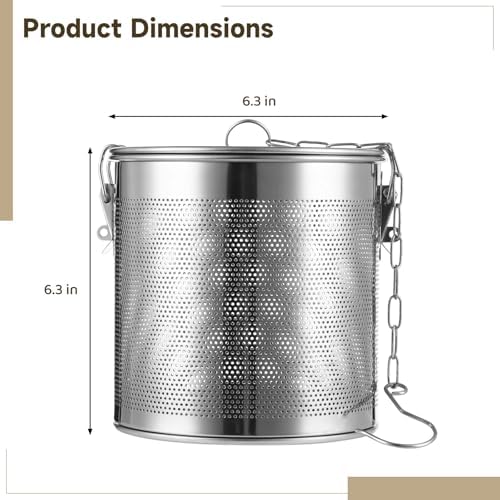 Stainless Steel Infuser Basket, 6.3 in Seasoning Strainer with Locking Lid & Hook Chain, Mesh Filter for Brewing & Cooking, Large Tea Strainer - Image 5