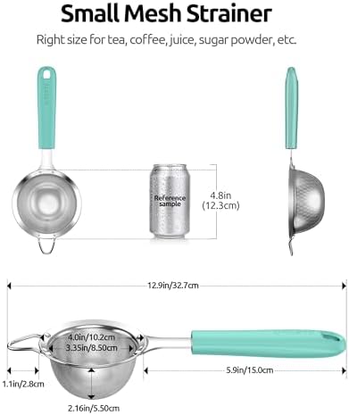 U-Taste 18/8 Stainless Steel 3.35in Medium Fine Mesh Strainer and 12.6in Stainless Steel Danish Dough Whisk (Aqua Sky) - Image 2